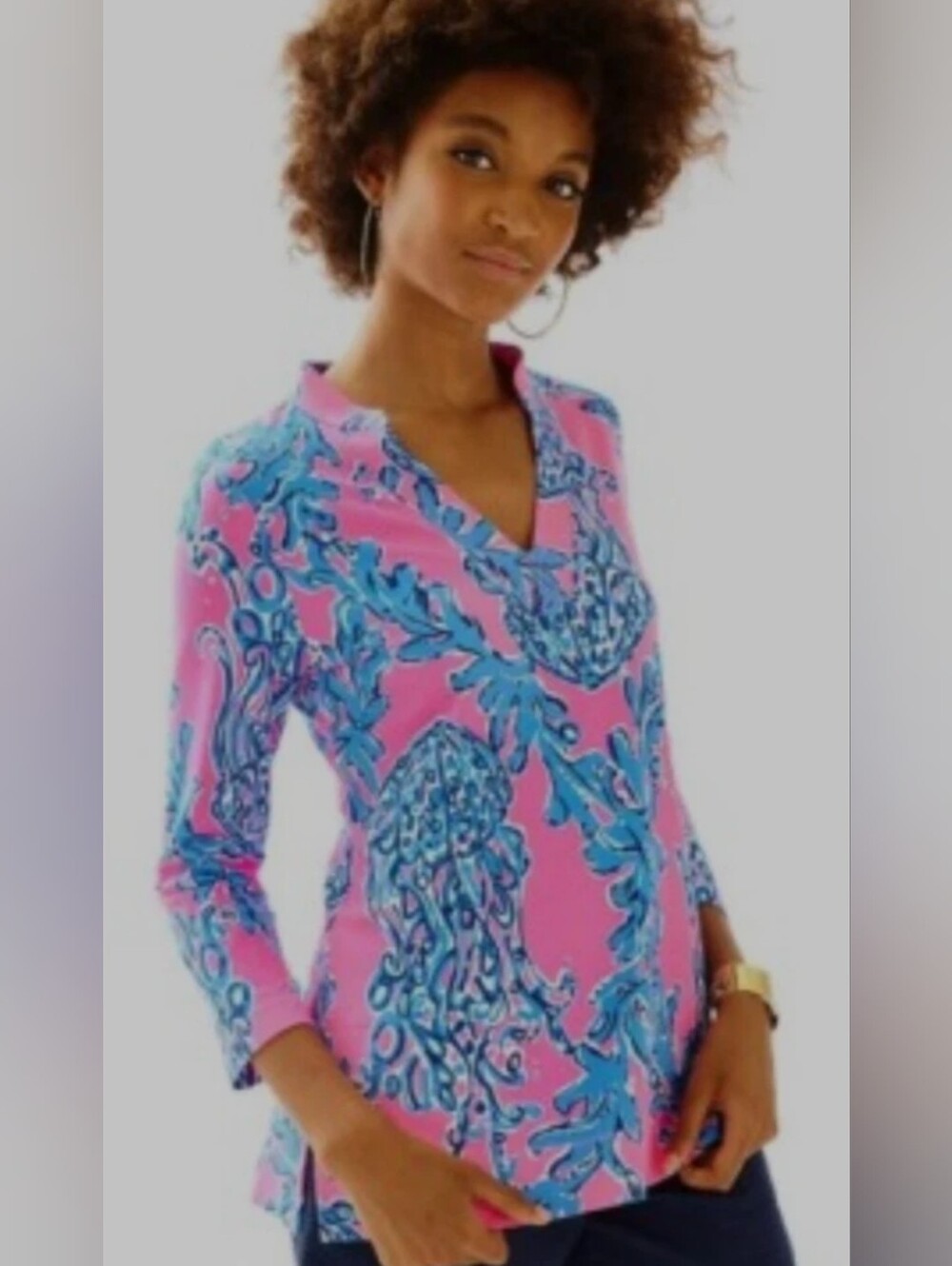 Lilly Pulitzer Caught In The Coral Tunic Top Blue And Pink Preppy Resortwear